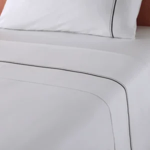 Savoir percale flat sheet with charcoal cording