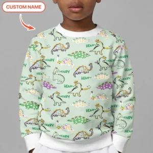 Custom Name Mardi Gras Saurus Bamboo Crewneck Sweatshirt