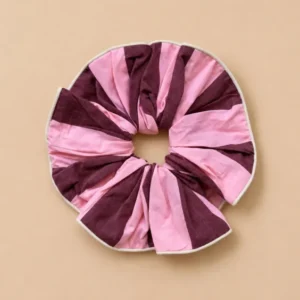 Cotton Oversized Cotton Scrunchie in Burgundy Stripe