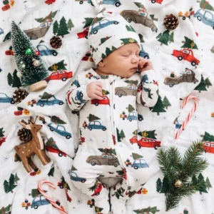 Christmas Tree Cars Bamboo Swaddle Blanket
