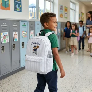 Custom Name Teddy Bear Baseball Embroidered Backpack