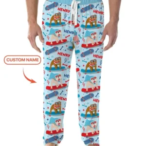 Personalized Patriotic Skate Pups Family Matching Bamboo Men's Pajama Set