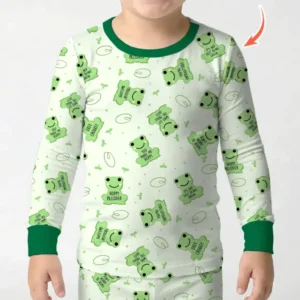 Marzipan Passover Conversation Frogs Bamboo Two Piece Long Sleeve Pajama Set
