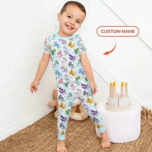I Love You Axolotl Custom Name Bamboo Two Piece Short Sleeve Pajama Set