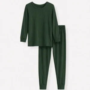Forest Green Ribbed Bamboo Two Piece Long Sleeve Pajama Set
