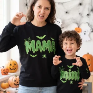 Mama Spooky Embroidered Bamboo Women Crewneck Sweatshirt