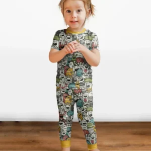 Monsters And Friends Bamboo Two Piece Short Sleeve Pajama Set