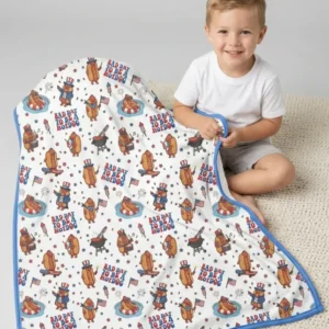 Hot Dog Patriotic Bamboo Blanket