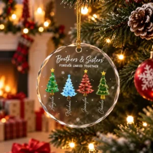 Merry Sibling Trees Glass Ornament