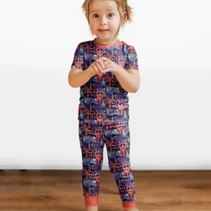 Halloween Multi Eyed Monsters Bamboo Two Piece Short Sleeve Pajama Set
