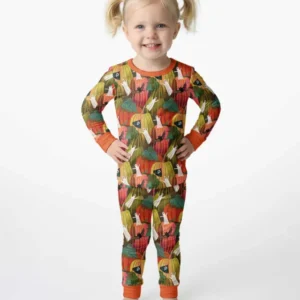 Big Pumpkin Field With Ghosts Bamboo Two Piece Long Sleeve Pajama Set