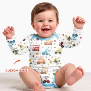 Construction Vehicles Custom Name Bamboo Bodysuit
