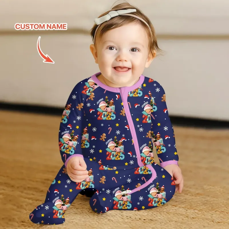 Custom Name Baby Girl's First Christmas Bamboo Convertible Zippy