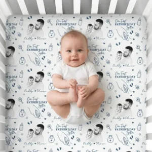 Custom Photo Our First Father's Day Together Bamboo Fitted Crib Sheet