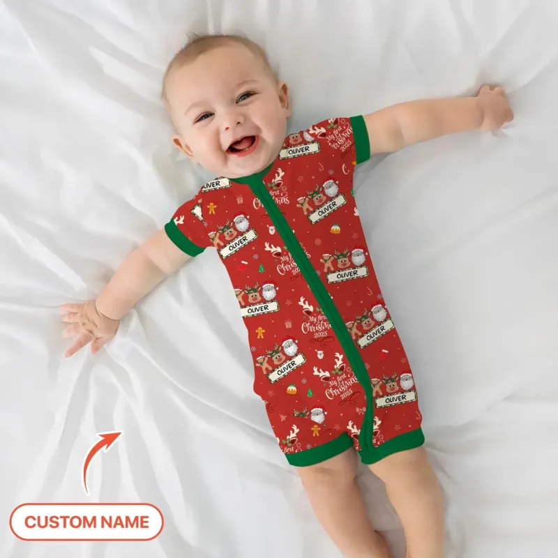 Custom Name "Merry Christmas My Deer" For Boy - Shorty Zippy , Custom Name "Merry Christmas My Deer" For Boy - Shorty Zippy - 0-3M