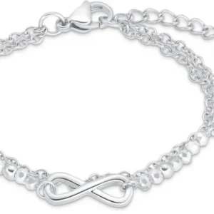 Silberfarbenes doppelreihiges Kinderarmband mit Infinity-Anhänger und Karabinerverschluss