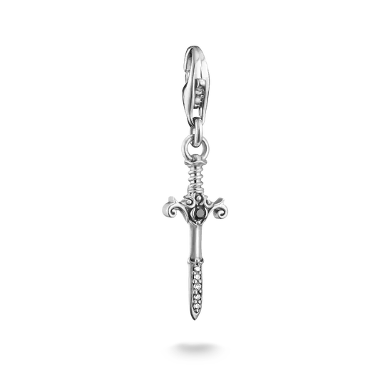 Silberner Anhänger mit Schwertmotiv, Zirkonia und filigranen Ornamenten