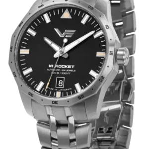 Vostok Europe Herrenarmbanduhr: Edelstahlarmband, schwarzes Zifferblatt, Leuchtindizes