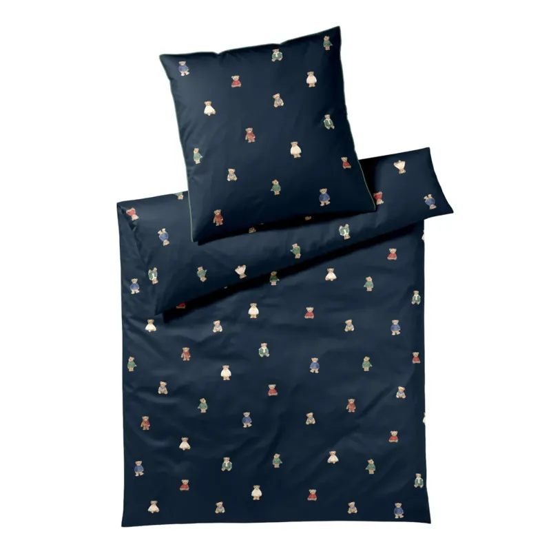 Bettwäsche Mako Satin Teddy Bear Blau mit Tiermotiven 135 x 200 cm
