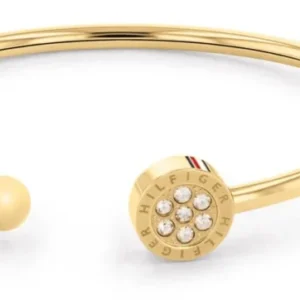 Goldfarbenes Armband mit runder Perle und Zierplatte mit funkelnden Steinen
