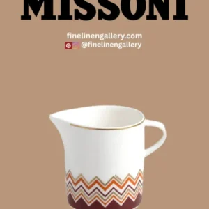 Missoni home creamer in cream color with iconic design, 3.5-inch diameter and 3.3-inch height, ceramic tableware accessory.