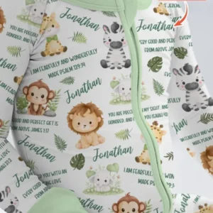 Custom Name Bible Verse Safari Animal Bamboo Convertible Zippy
