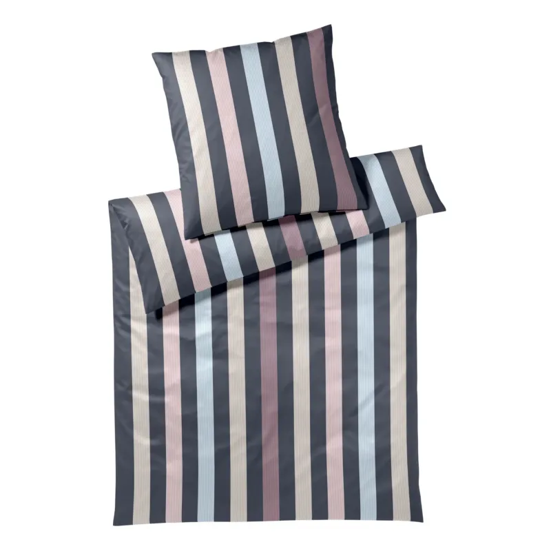 Bettwäsche Interlock Jersey Melody Blau mit Streifenmuster 135 x 200 cm
