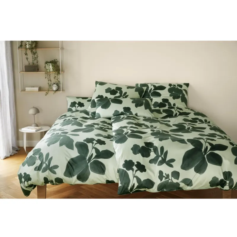 Bettwäsche Jersey Shadows Grün mit Blumenmuster 135 x 200 cm