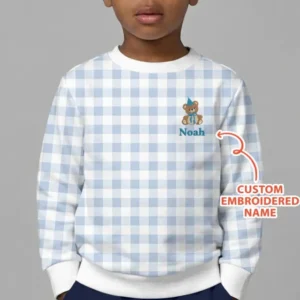 Custom Embroidered Name Birthday Teddy BambooCrewneck Sweatshirt