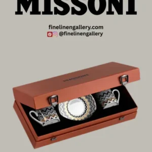 Missoni Home Coffee Cup & Saucer ZIG ZAG Set of 2 in Luxury Box Gold diam. 2.3", H 2.5", Cap. 4 oz, Saucer diam. 4.75" - Palais Royal Linen Gallery