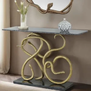 WILDLIFE SNAKE Extravaganter Konsolentisch 115cm schwarz gold Marmor Schlange Skulptur