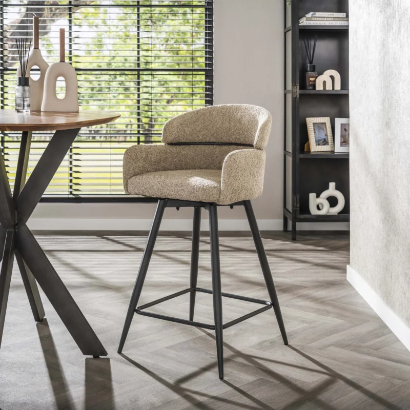 Barstuhl Curva drehbar 2er Set / Bouclé sand