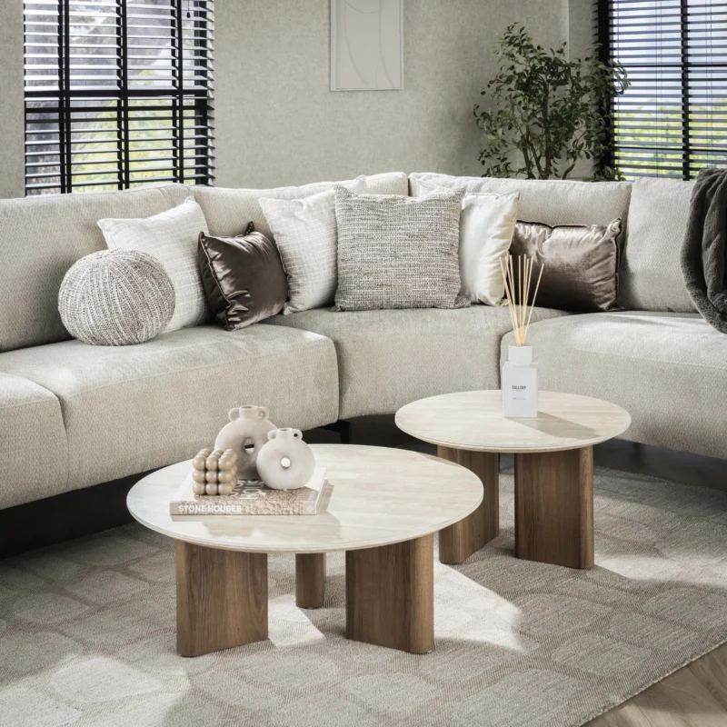 Couchtisch Romano rund Set aus 2 / Keramik travertin