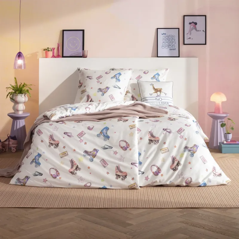 Bettwäsche Mako Satin Starlight Natur mit Muster 135 x 200 cm