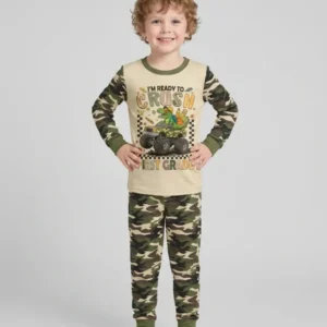 Back To School Monster Truck Dino Bamboo Two Piece Long Sleeve Pajama Set