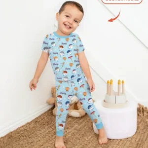 Custom Name Ballparl Family Matching Bamboo Two Piece Short Sleeve Pajama Set