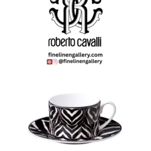Roberto Cavalli Home Tea Cup & Saucer ZEBRA Set of 2 in Luxury Box diam. 3.3", H 2.3", cap. 7.5 oz, Saucer diam. 6" - Palais Royal Linen Gallery