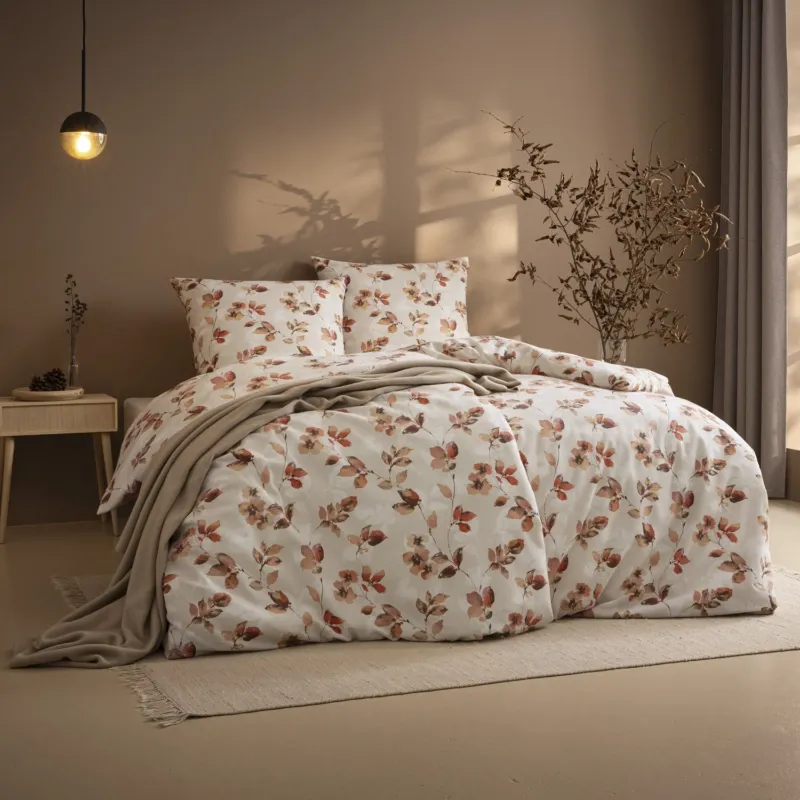 Bettwäsche Flanell Sicina Natur mit Blumenmuster 135 x 200 cm