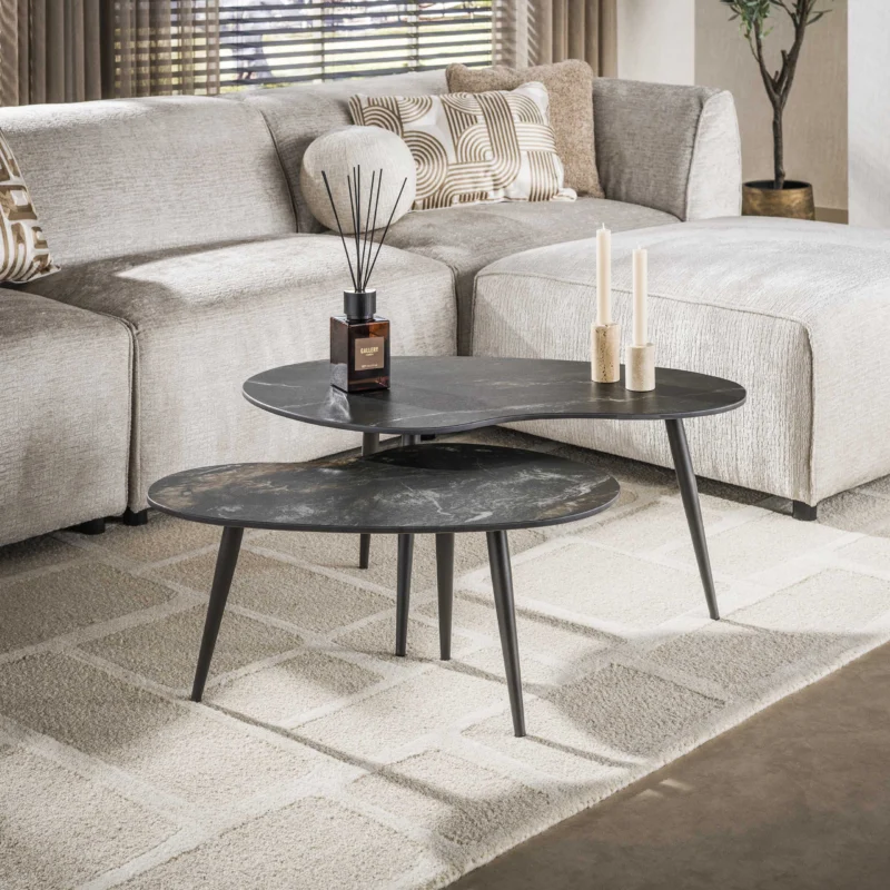 FOSSIL Couchtisch Set aus 2 / Keramik fossil black