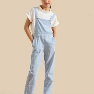 Mädchen-Latzhose mit Vichy-Karos und Stickerei