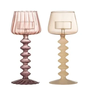 2er Set Teelichthalter Silas – Rosé, gefertigt aus Glas