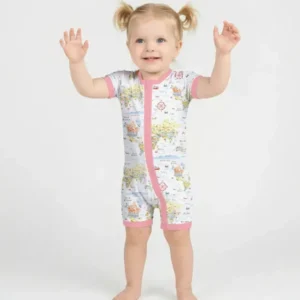 Whimsical World Map Family Matching Bamboo Shorty Zippy