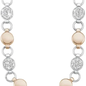 Bicolor-Collier mit runden Gliedern und Kristall-Charms in Silber und Beige