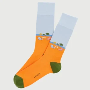 Chaussettes Homme Transat Orange Imprimé transats en bord de mer palmiers 1