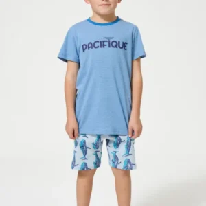 Pyjama Enfant Pacifique Manches courtes Imprimé banc de baleines bleues 1