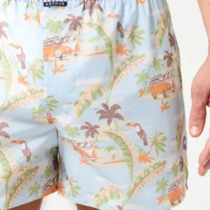 Caleçon avec suspensoir Le Club n°1226 Imprimé vannes et palmiers multicolores élastique rayé bleu et blanc 1