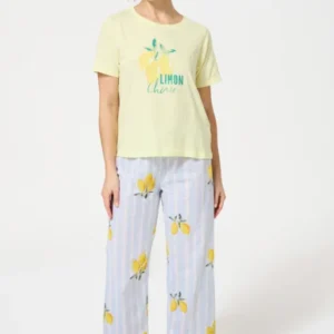 Pyjama Femme Lemon chérie Manches courtes Imprimé citrons jaunes et verts 1