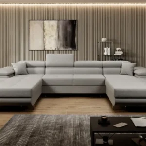 Designer Sofa Calvera U mit Schlaf- und Klappfunktion in Bouclé