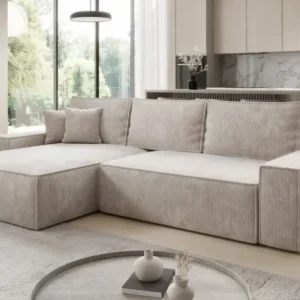 Designer Ecksofa Lunaro mit Schlaf- und Klappfunktion in Cord