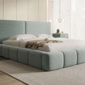 Designer Polsterbett Elise in Strukturstoff mit Stauraum